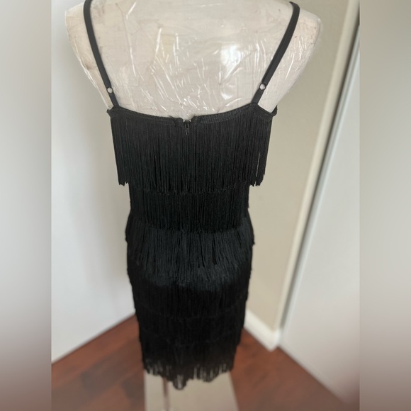 Black Latin Rhythm Practice Dance Dress with fringe. Size XS - Picture 8 of 11